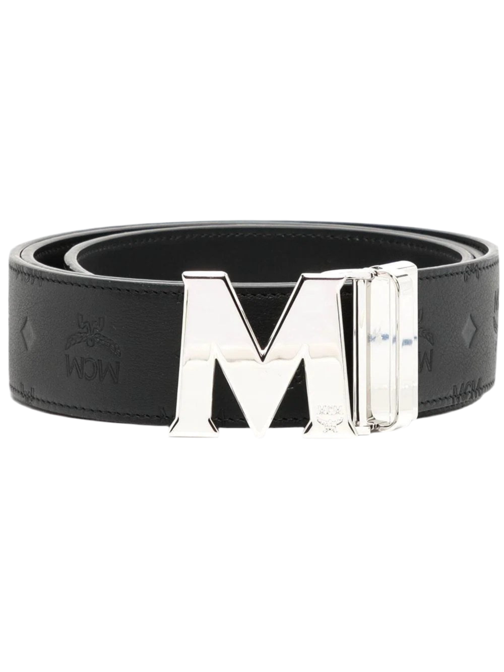 Reversible Visetos Monogram Buckle Black Leather Belt for Men