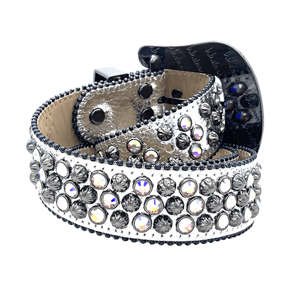 B B Simon Lavasan Silver Crystal Embellished Leather Belt Dazzling Luxury Accessory