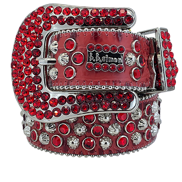 Dazzling B.B. Simon Lavasan Red Crystal Leather Belt, Adjustable Waist Accessory