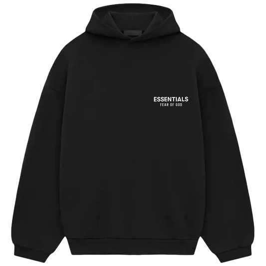 Fear Of God Essentials Black White Fleece Hoodie: Oversized Fit, Iconic Branding