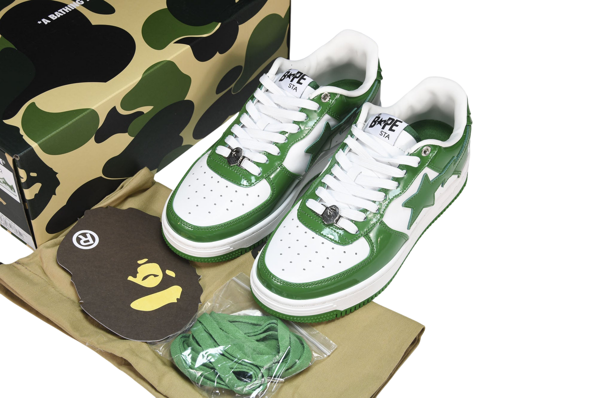 A Bathing Ape Bape Sta Low Green Classic Streetwear Sneakers Comfortable Stylish Footwear