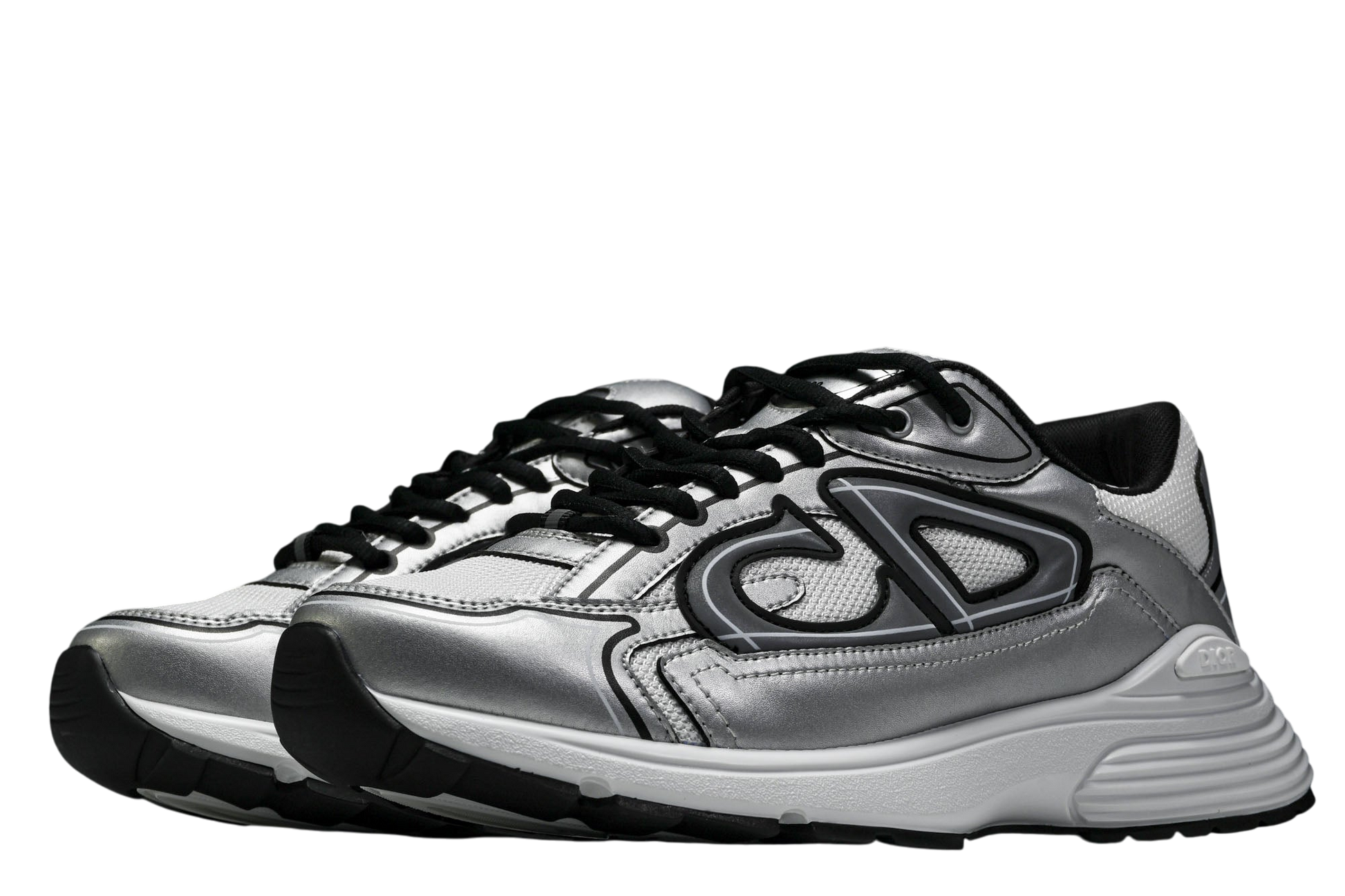 Dior B30 White Mesh Silver-Tone Metallic Calfskin Sneakers - Men's Luxury Streetwear Shoes