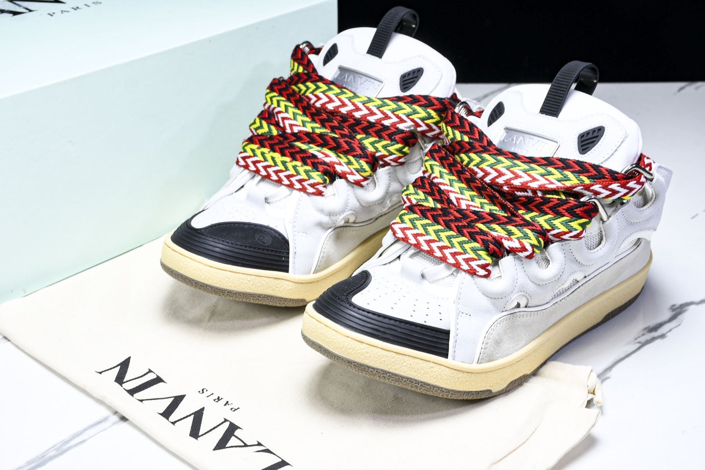 Lanvin Leather Curb Sneakers: Chunky White Ivory Designer Low-Top Shoes