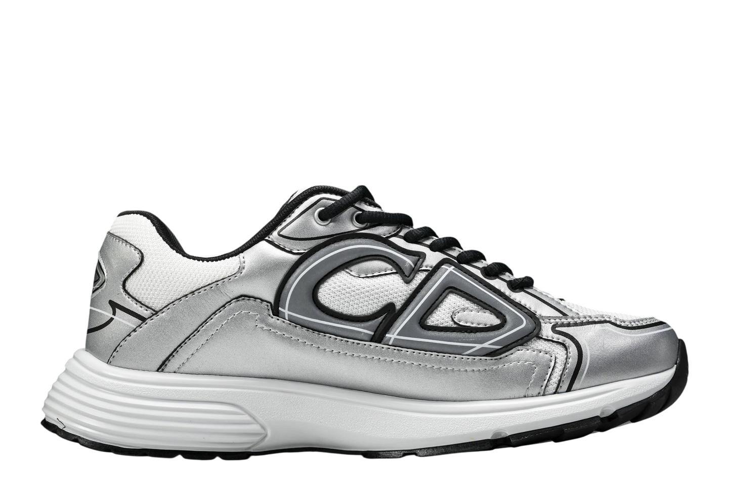 Dior B30 White Mesh Silver-Tone Metallic Calfskin Sneakers - Men's Luxury Streetwear Shoes