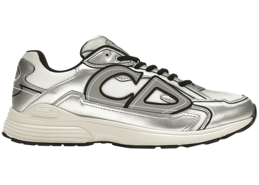 Dior B30 White Mesh Silver-Tone Metallic Calfskin Sneakers - Men's Luxury Streetwear Shoes