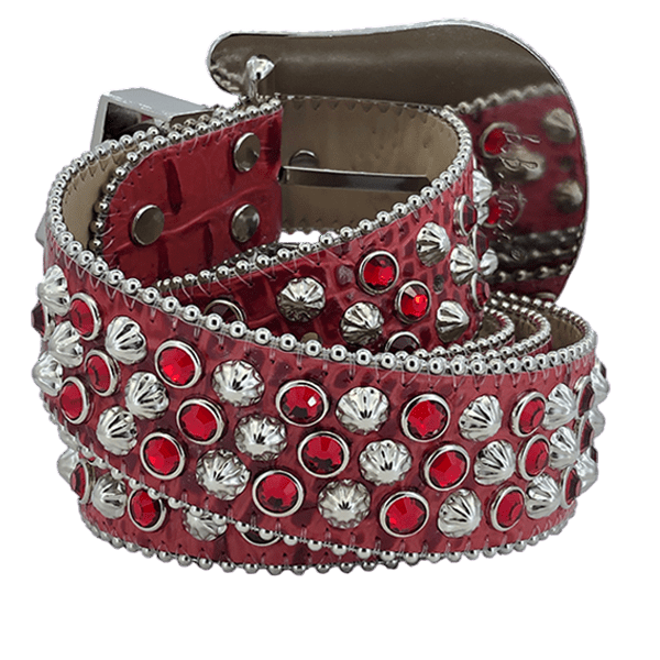 Dazzling B.B. Simon Lavasan Red Crystal Leather Belt, Adjustable Waist Accessory