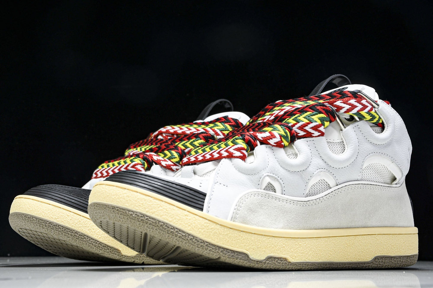 Lanvin Leather Curb Sneakers: Chunky White Ivory Designer Low-Top Shoes