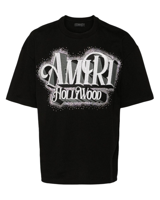 Amiri Hollywood Black White Cotton Crewneck T-Shirt Men's Luxury Fashion Tee